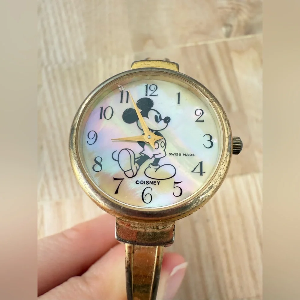 Vintage Disney Swiss made ladies cuff bracelet watch NEW BATTERY